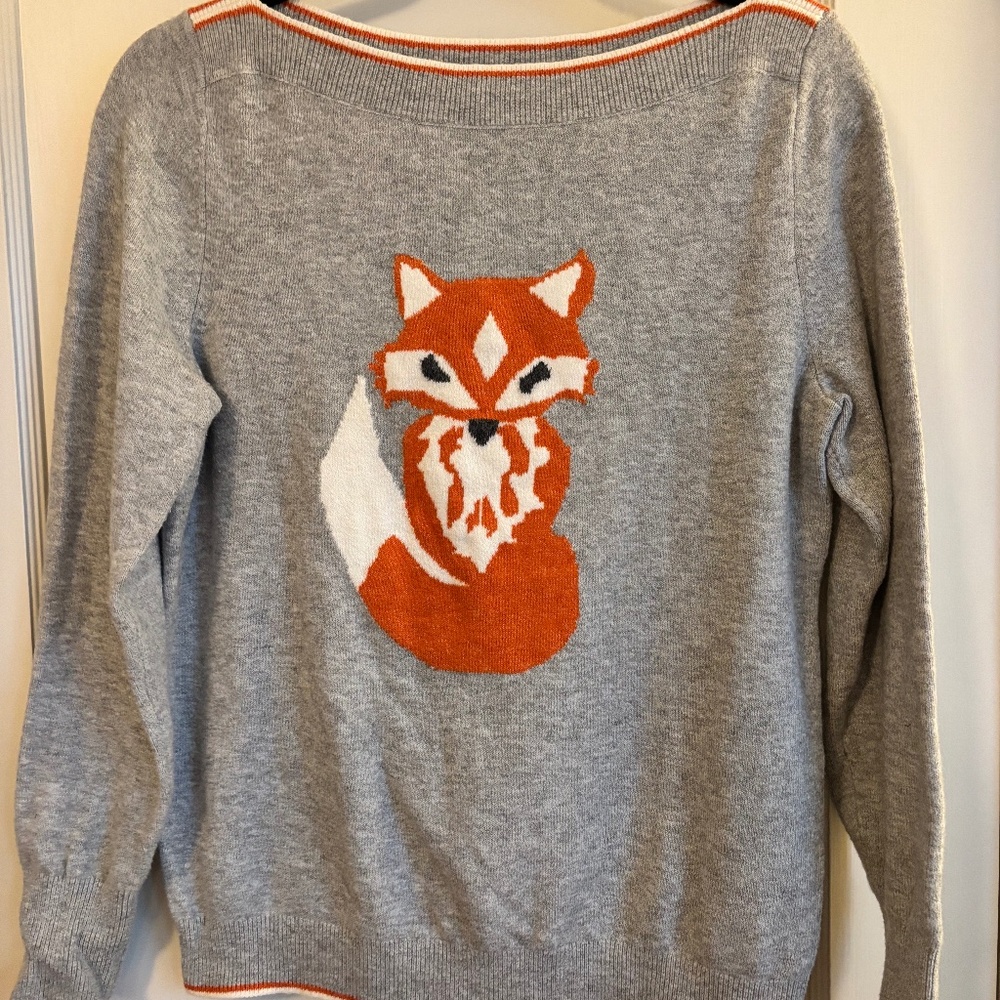 LOFT Gray Sweater with Orange and White Fox Motif